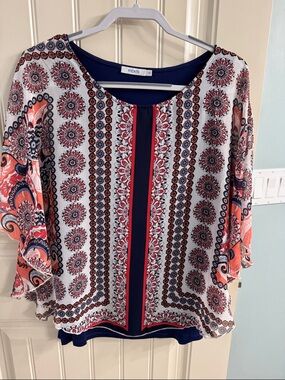 Ricki's Navy, Coral and White Printed  Top